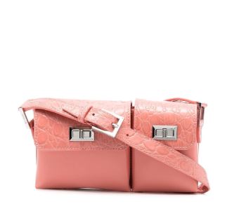 BY FAR 베이비 BILLY SALMON CROCO AND SEMI 페이던트 레더 우먼 백 크로스 SALMON